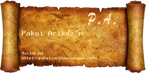 Paksi Arikán névjegykártya